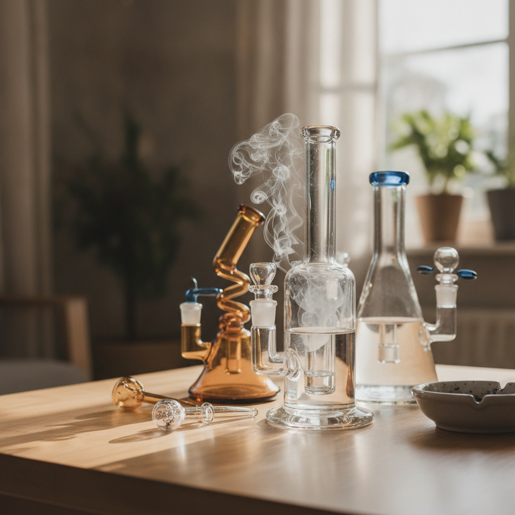 Bongs no people zoom in focus on the smoking products