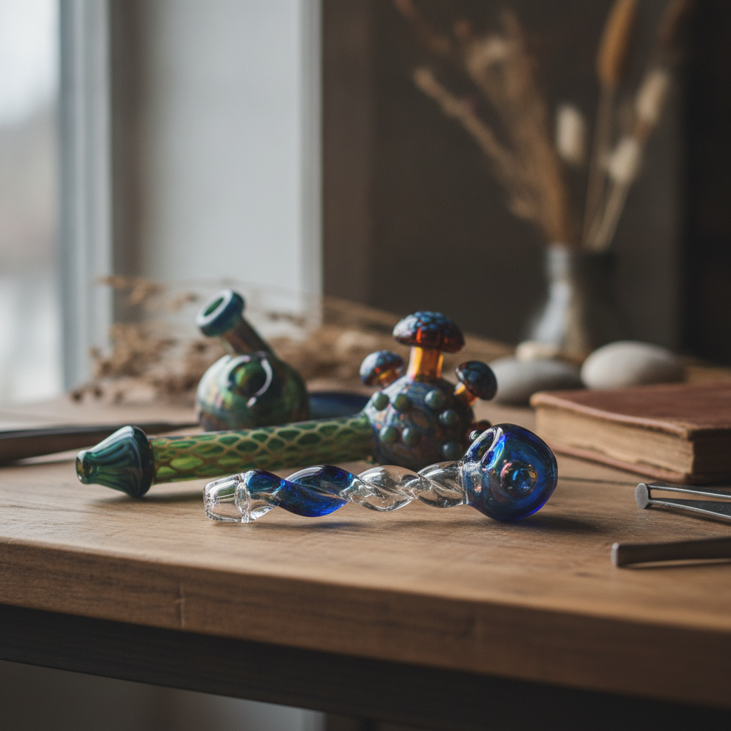 Glass Pipes no people zoom in focus on the smoking products